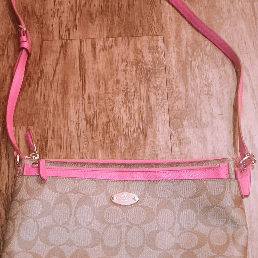 Coach Signature Canvas Crossbody with Pink Trim